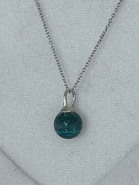 Silpada Sterling Silver Green Blue Teal Glass Ball Pendant Necklace